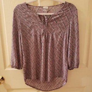 Como Vintage Red, Black, & White Patterned Front Tie Peasant Top (Women's Small)